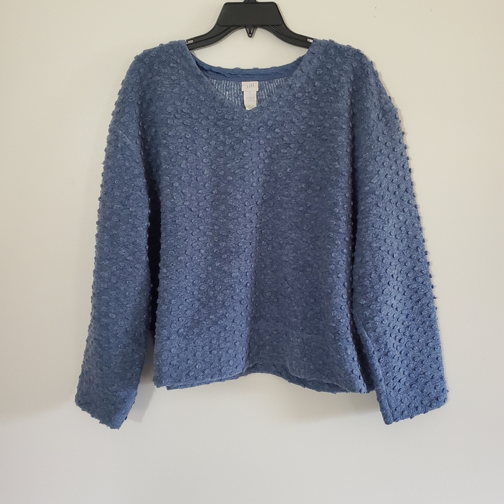 J.Jill Wool Blend Boxy Pullover Cozy Bobble Sweater V-Neck Size XL Blue